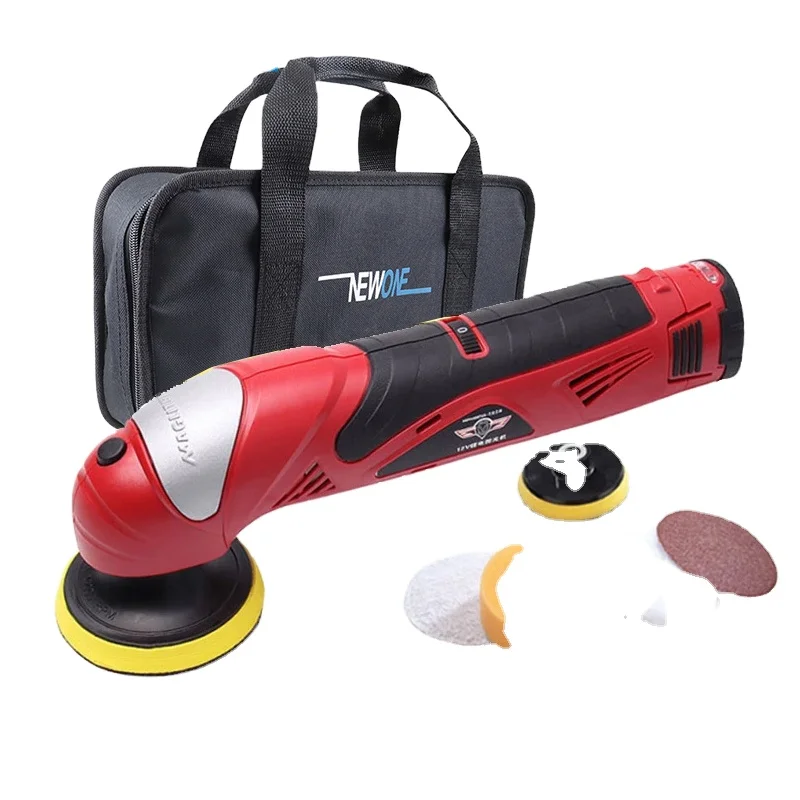NEWONE Cordless Car Polisher 12V M10 100mm Wireless DA Car Polishing Machine With 4Inch Wool Buffer 2pcs 2.0Ah Lithium Battery
