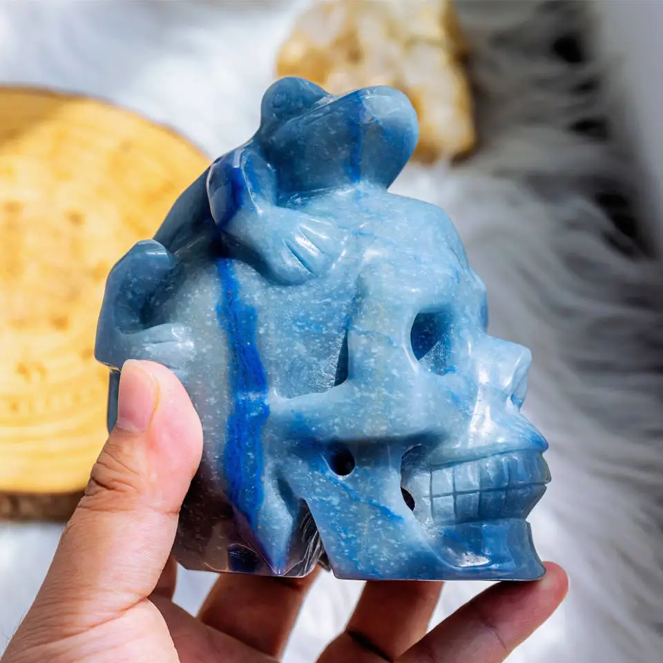 High quality reiki natural folk crafts hand carved blue aventurine crystal skulls for home decor