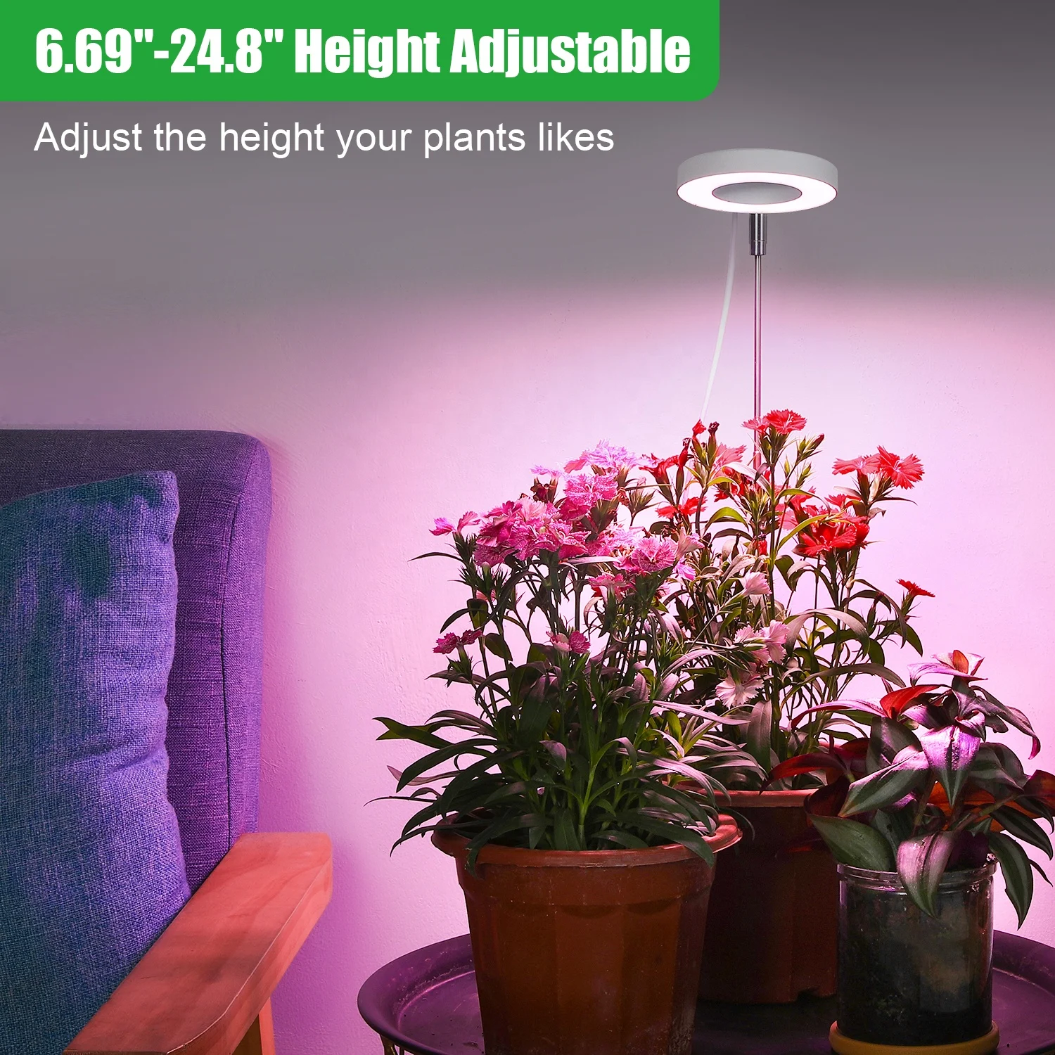 Hot Sale Angle Ring LED Plant Grow Light for Indoor Plants,10 Dimmable,3/9/12H Timer Red+Blue+Yellow Light Halo Ring Grow Lights