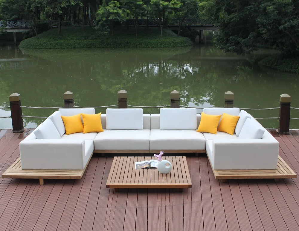 High quality hotel home outdoor indoor  Burma teak garden sofa rattan aluminum sun proof