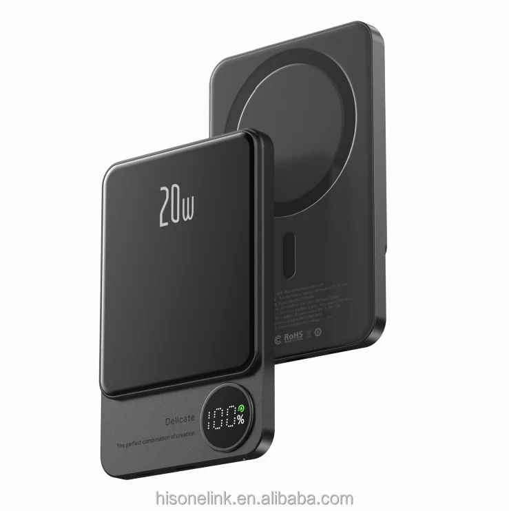 2023 Newest Portable magnetic power bank 10000mah Fast Charging PD20W Metal Power Banks With Digital Display Q9