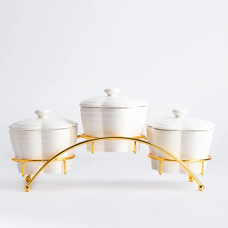 250 ml DIY 3 Pack Condiment Dispenser Spice Jar Square Sugar Bowl Porcelain Condiment Jar with Metal Stand