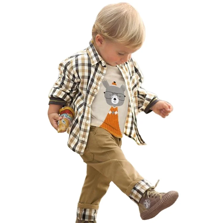 England Style Spring Autumn Plaid Kids Clothing 3 Pieces Sets Chic Casual Children Boys Clothes