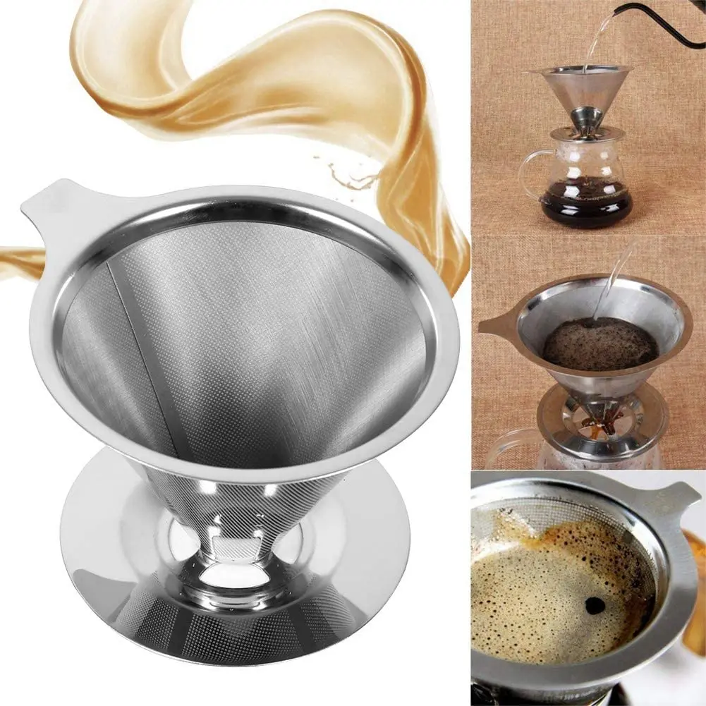 Double Mesh Liner Cold Brewed Portable 304 Drip Pour Over Reusable Stainless Steel Dripper Coffee Filter