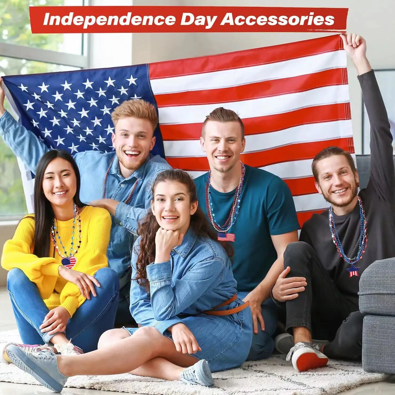 Beaded Necklace Loose Red White Blue Patriotic Beaded Necklace With Stars American Flag Independence Day Accessories