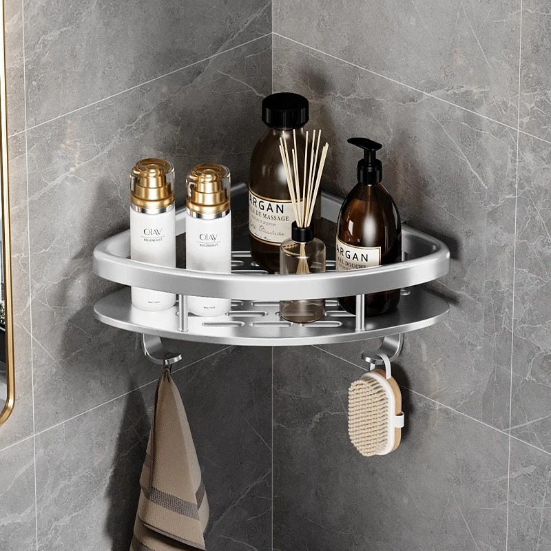 Shower Corner Shelf Black Siver 2 Layers Bathroom Ssquare Triangle Corner Shelf No Drilling 2 Tier Silver Space Aluminum Carton