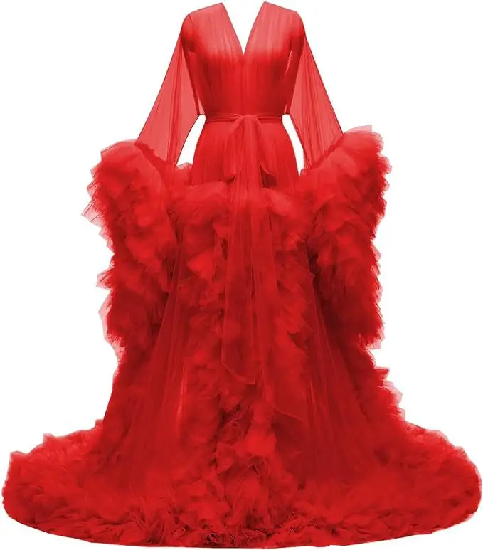 Vogue Colorful Tulle Women Evening Dresses Dressing Gown for Wedding Team Bride Squad Maid of Honor Robe Bridal Party