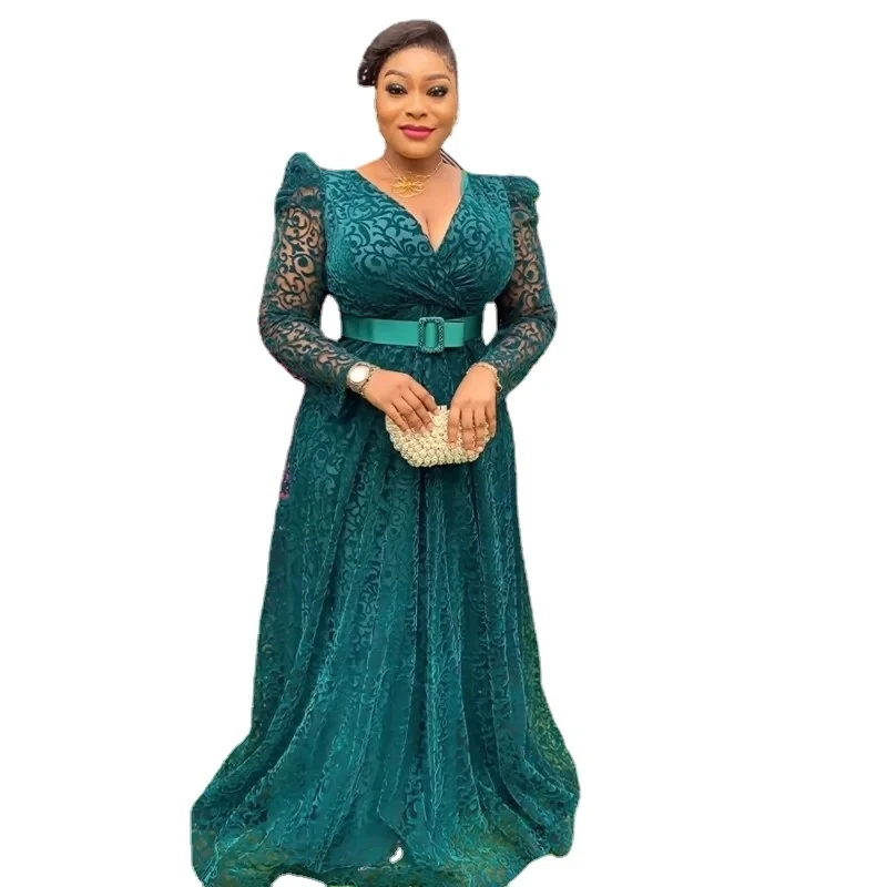 African Women Plus Size Evening Dresses Wedding Party Luxury 2024 Lace Flannel Gown Bodycon Dashiki Ankara Africa Clothing