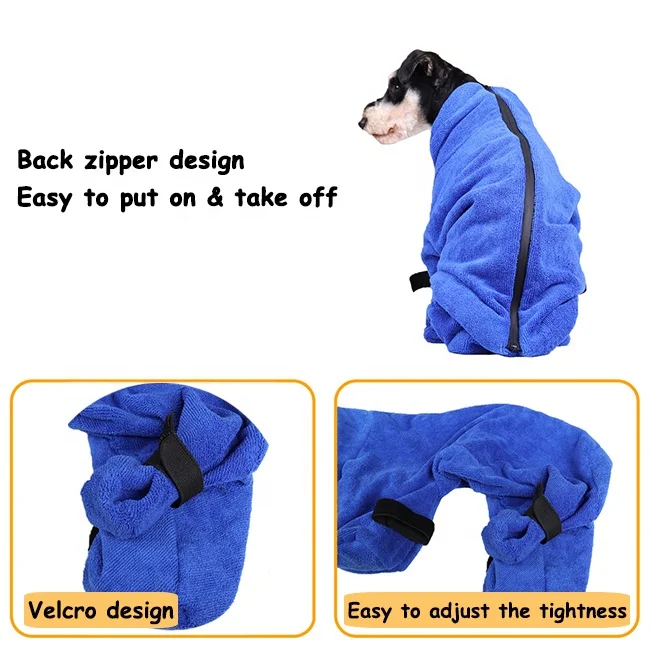 Luxury Full Body Wrap Super Absorbent Pets Bath Robe Towel Microfibre Dog Bathrobe Towel Adjustable Dry Fast Dog Drying Coat