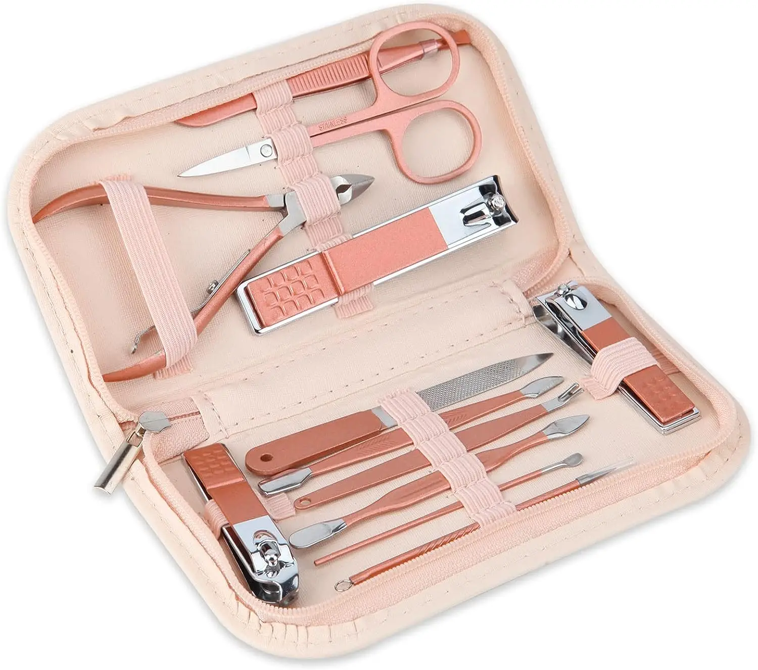 Beauty Tool 12 in 1 Stainless Steel Nail Tool Manicure Set Nail Clippers with Pink Leather Bag