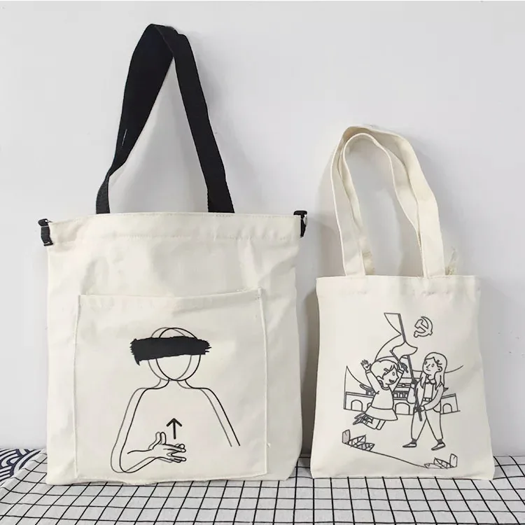 customized cotton tote eco shopping bag student durable reusable luxury canvas tote bag with zipper