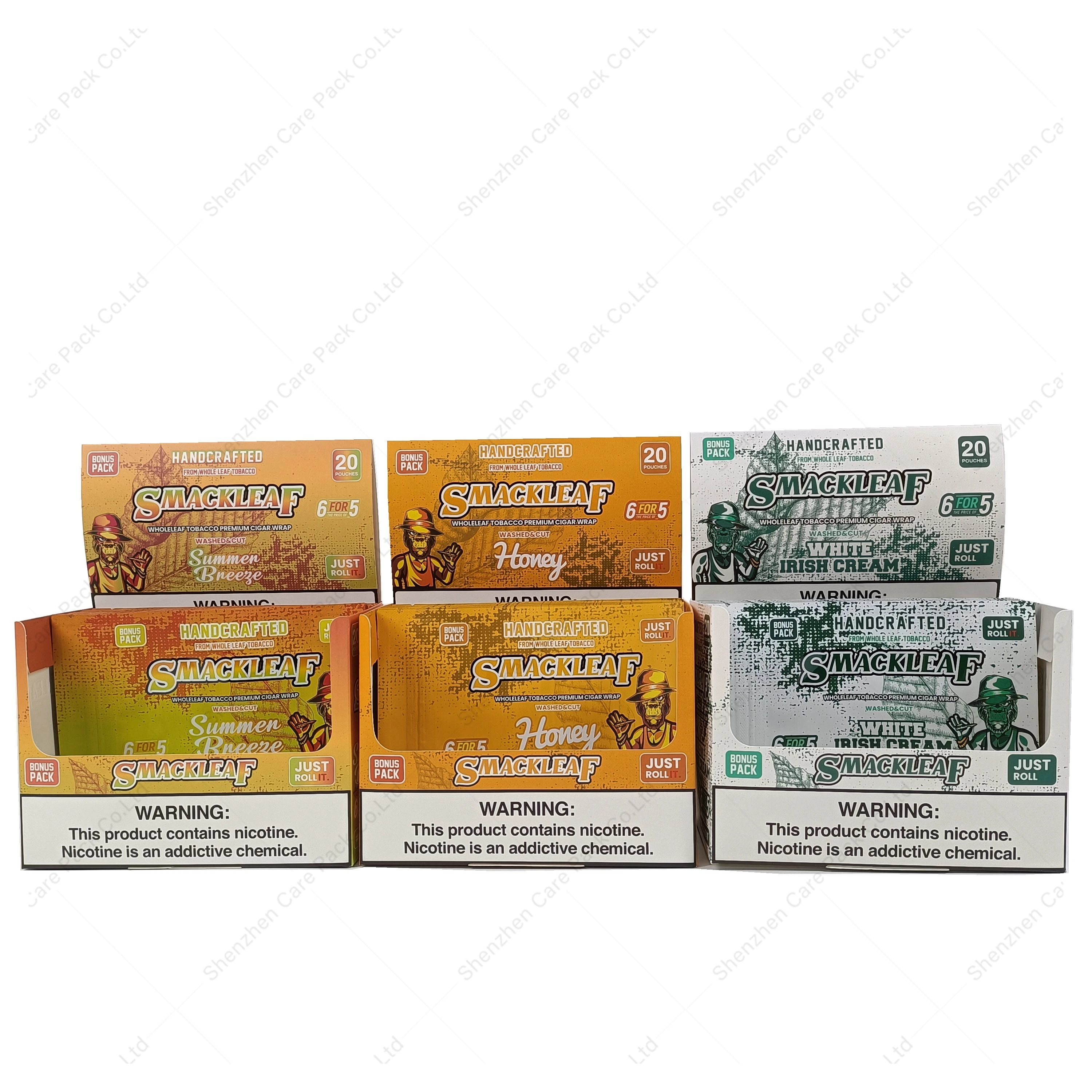 Custom Tobacco Fronto Grabba Leaf Zipper Sachet Cigar Packaging Plastic Wrappers with paper display box