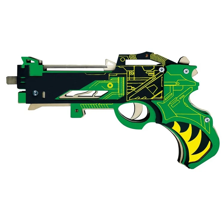 Custom Colorful 3d Puzzle rubber band gun machine green Gun Toy OEM FSC for adults and teenagers