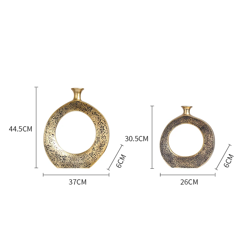 Europe Nordic Round Hollow Gold Decorative Vases Centerpiece Tabletop Small Mouth Gold Circular Ceramic Flower Vase