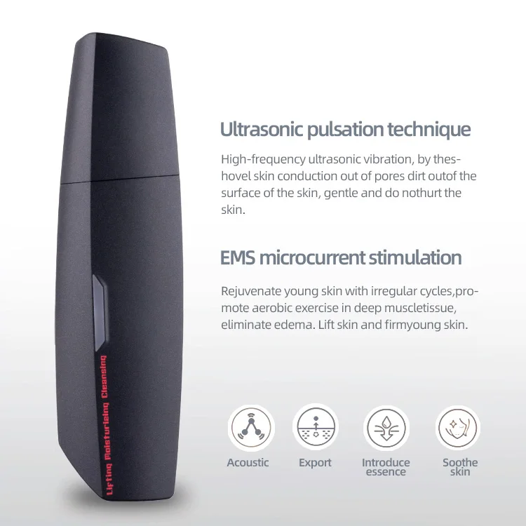 China manufacturer blackhead skin cleansing machine custom ultrasonic face scrubber black