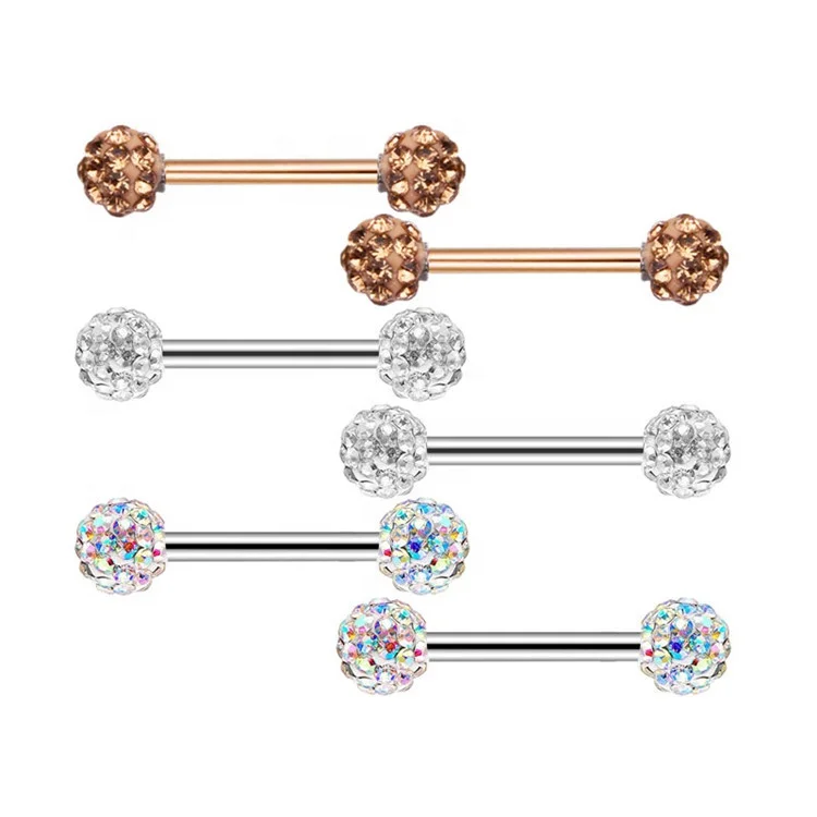 Discount Crystal Clay Ball Barbell Fashion Body Piercing Jewelry Allergic Free Titanium Nipple Rings