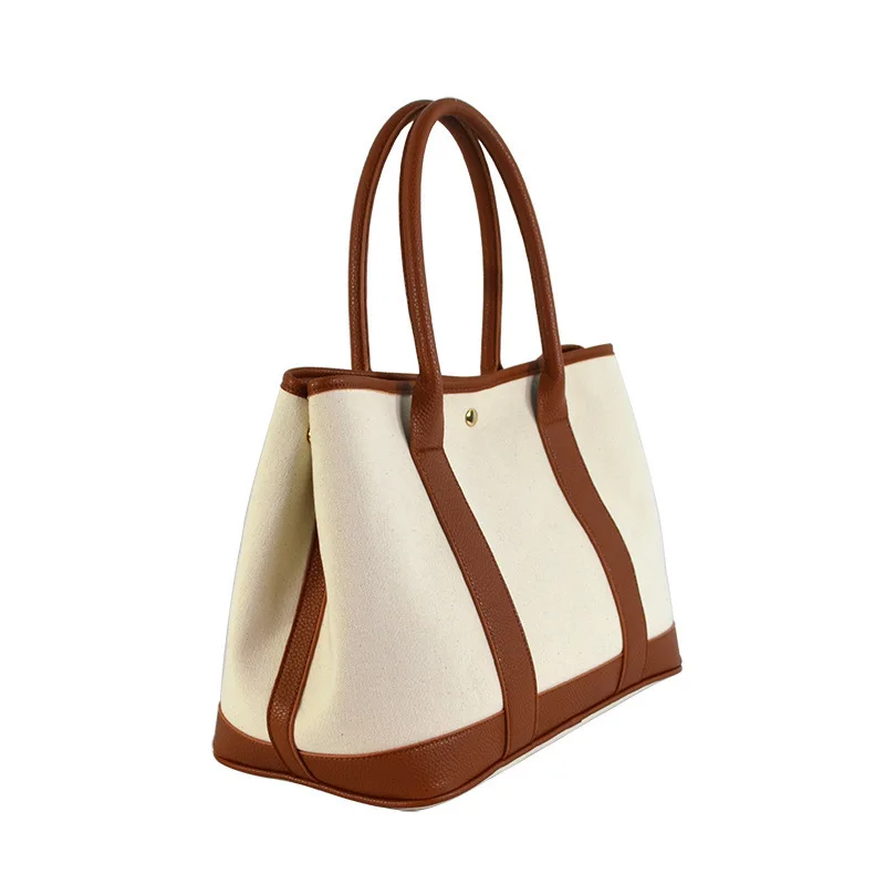 Custom Luxury Women Cotton Canvas Leather Travel Weekend Tote Duffel Bag Designer Luggage And Travel Bags