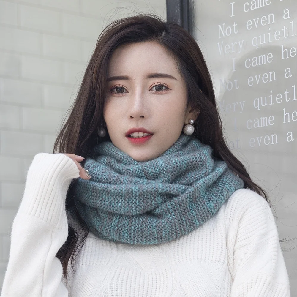 
Top selling ladies fashion warm winter scarf two tones color plain circle loop scarf knitted wool infinity snood scarf 