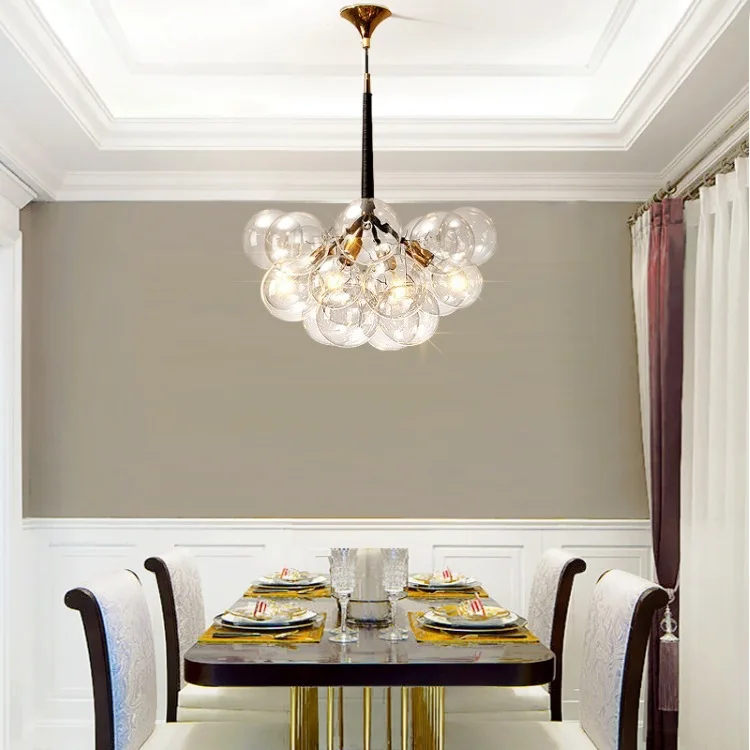 European modern simple glass lamp bubble ball chandelier designer model room living light luxury decoration magic bean