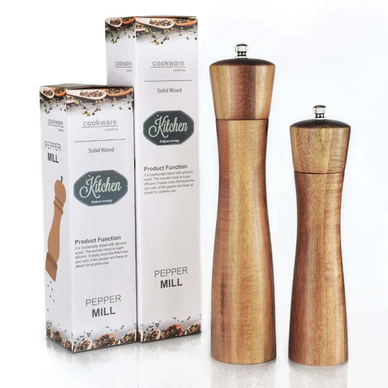 High Quality Wholesale  8 Inch 10 Inch Black Walnut Solid Wood Manual Pepper Mill