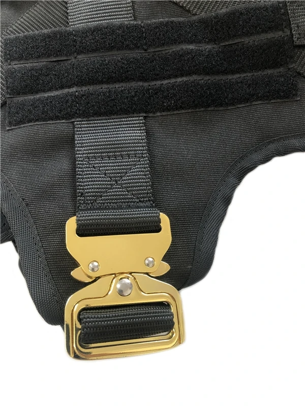 Breathable Adjustable Heavy Duty Tactical K9 Training Large Dog Harness with 4x Gold Metal Buckle