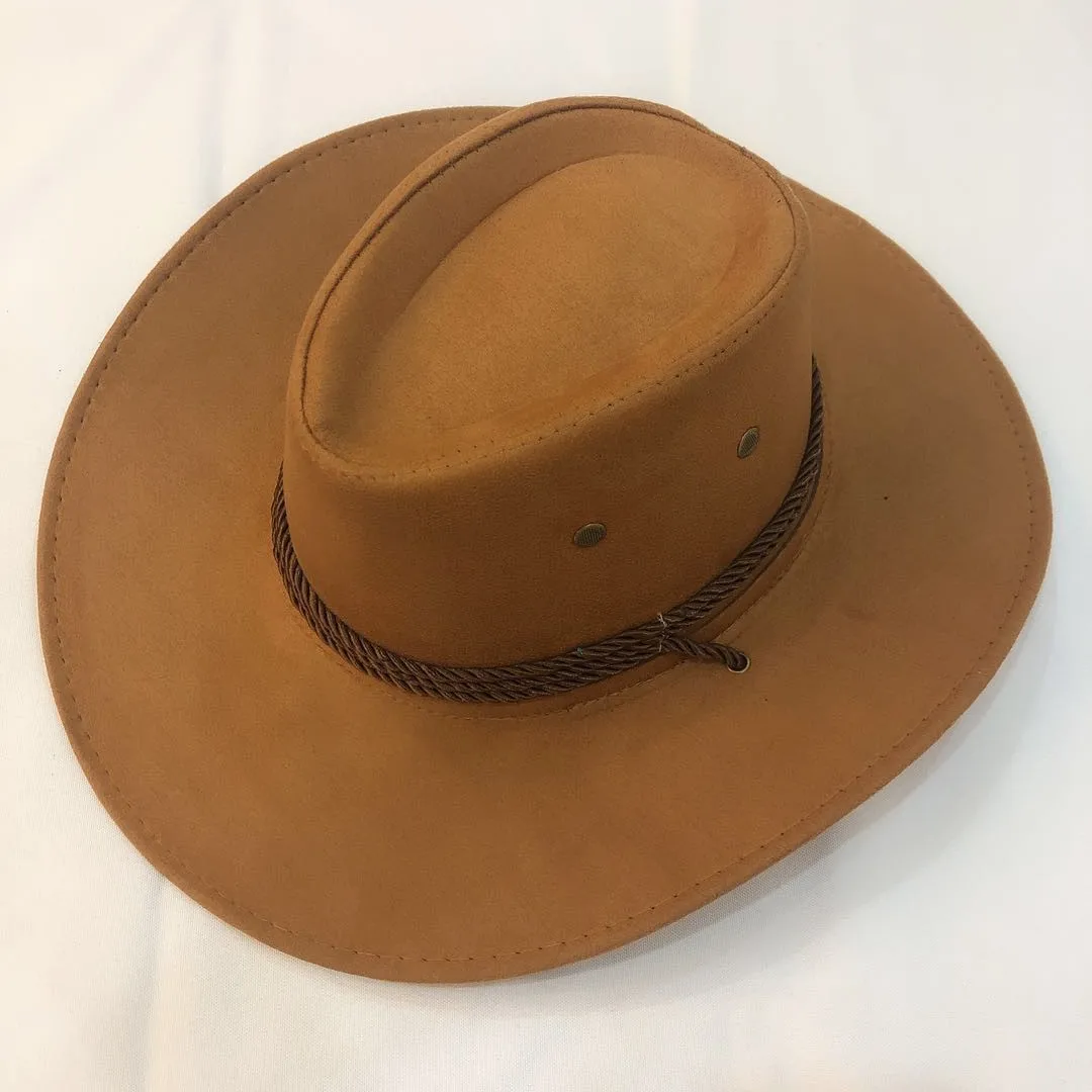 Faux leather velvet outside cheap fedora western hat cuero fun cowboy hats