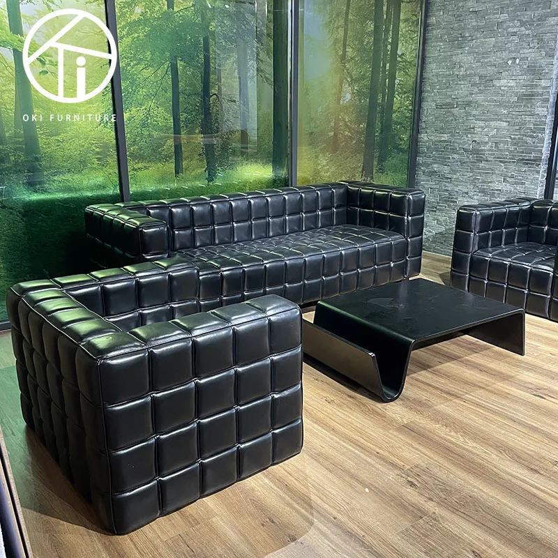 Modern Design free combination tufted leather moldular sofa  Mid-century Contemporary Cubed Black office reception sofa series