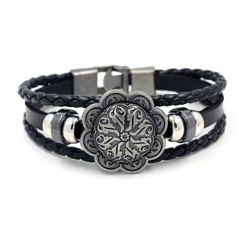 Vintage Jewelry Personality Multilayer Beaded Alloy Rivet Leather Bracelet for Men