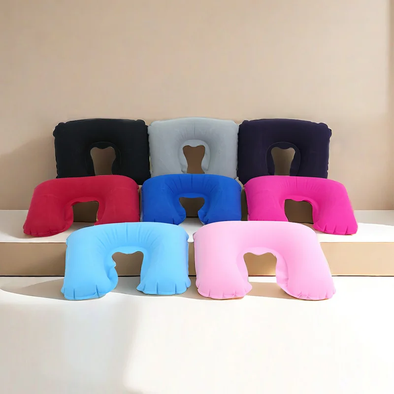 portable Blue air flight head rest inflatable neck pillow neck pillow lumbar support medical polyester travel pillow