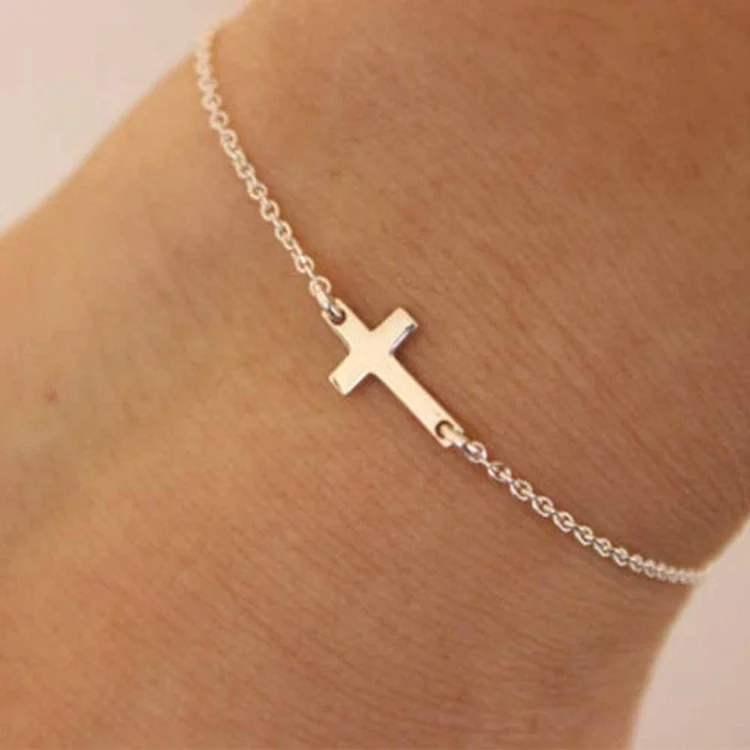 Cheap wholesale adjustable gold thin chain bracelet jesus jewelry women cross bracelet