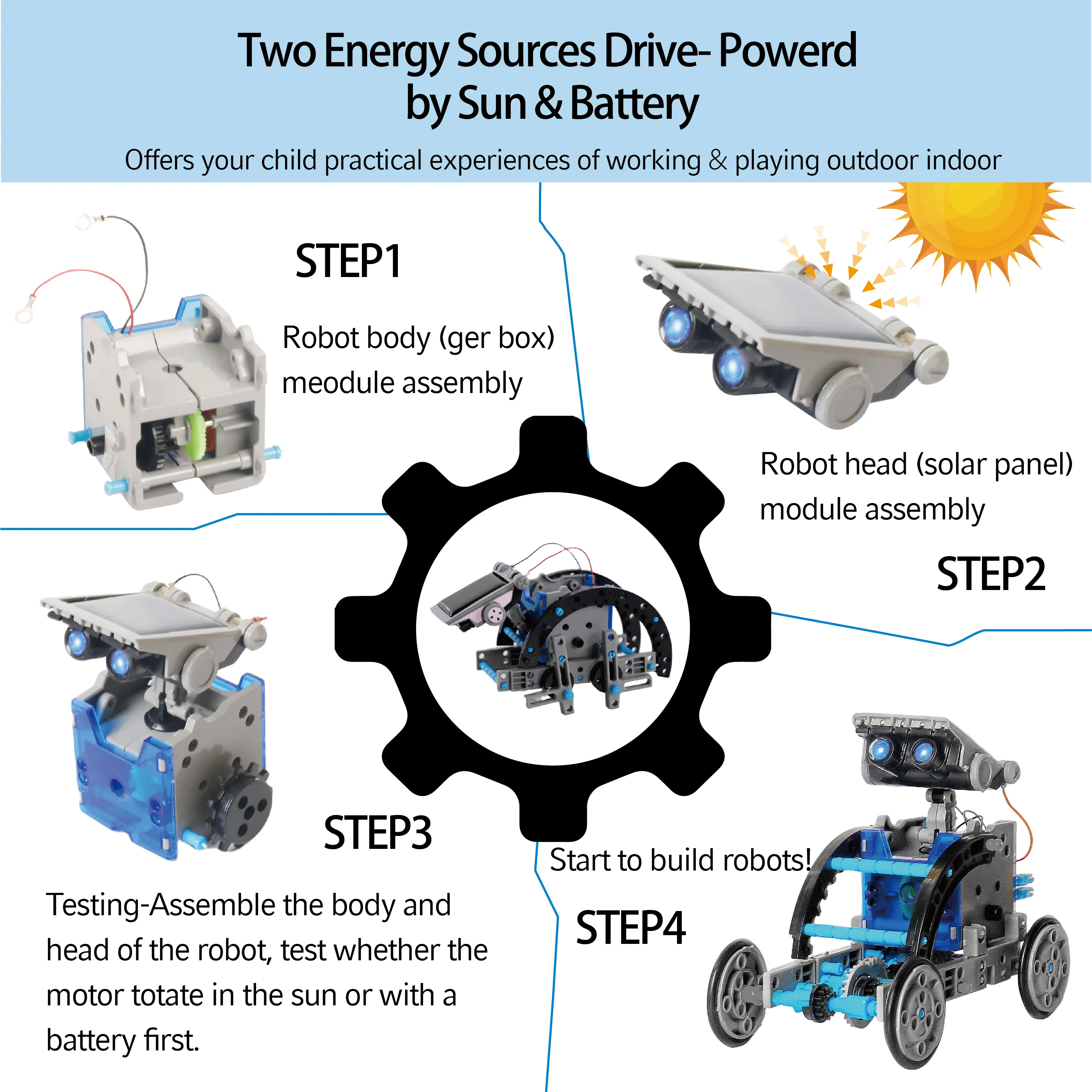 C03004 DIY Educational Building Science & Engineering  Experiment Set 12-in-1 STEM Solar Robot building Kit Toys Gifts for Kids