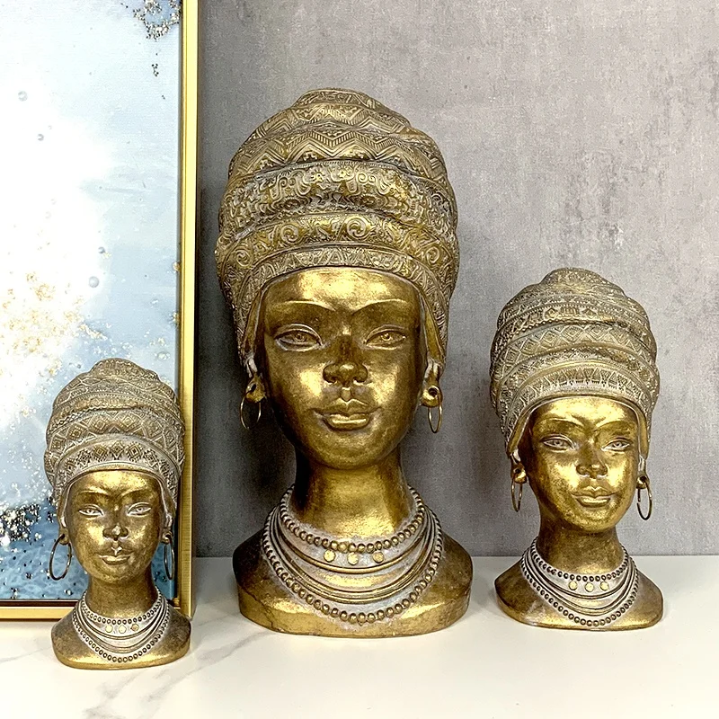 African Art Black Bust Sculptures, Modern Decor African American Bust Statue for Living Room Desktop Bookcase Entrance Decor