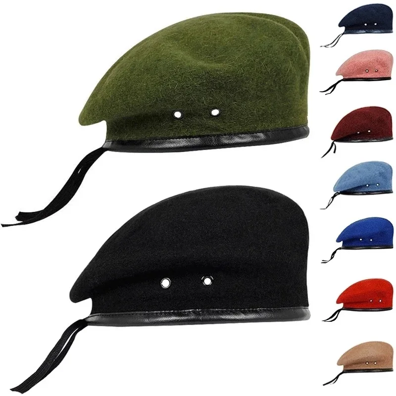Wholesale green color navy blue custom logo cap breathable wool green french hat beret for men