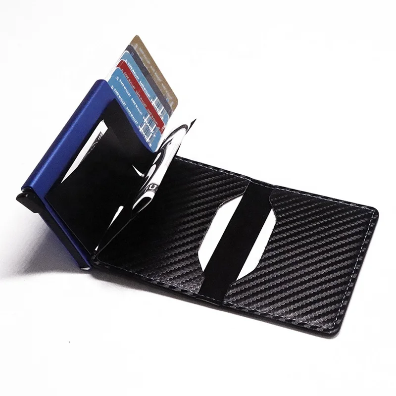 Aluminum RFID Wallet Portable Carbon Fiber Metal Card Holder Case Short Fashion Metal Automatic Pop up Credit Card Case