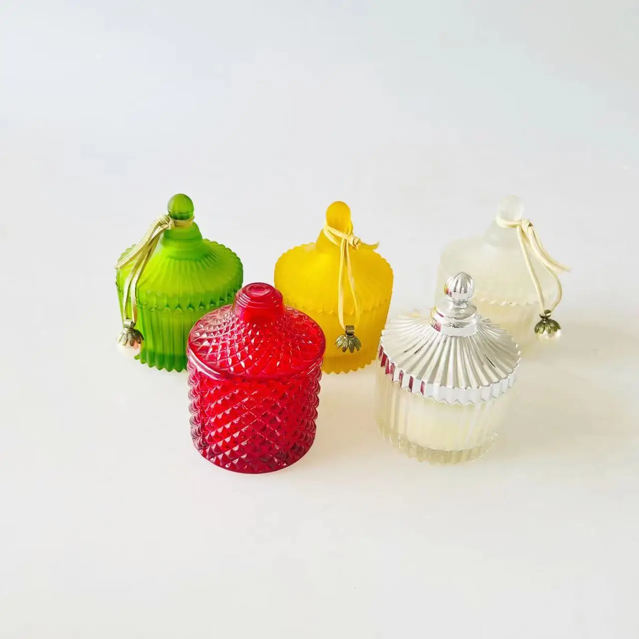 Glass candy jars with lid candle vessels wedding decoration Geo cut glass candle jar