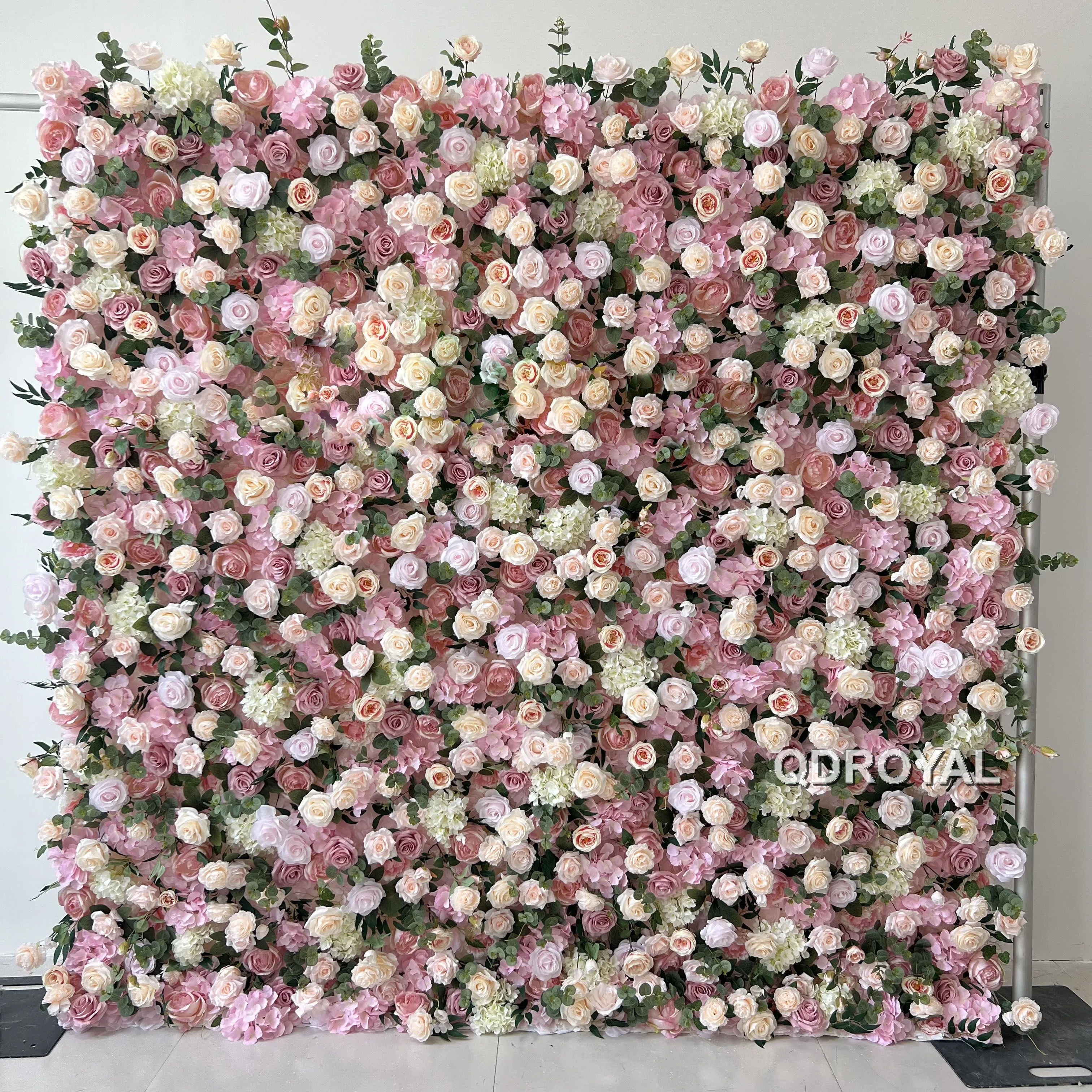 Wedding Stage Decor Floral Background Mat Pink Silk Rose Flower Wall Backdrop Panel 3d Roll Up Fabric Artificial Flower Wall