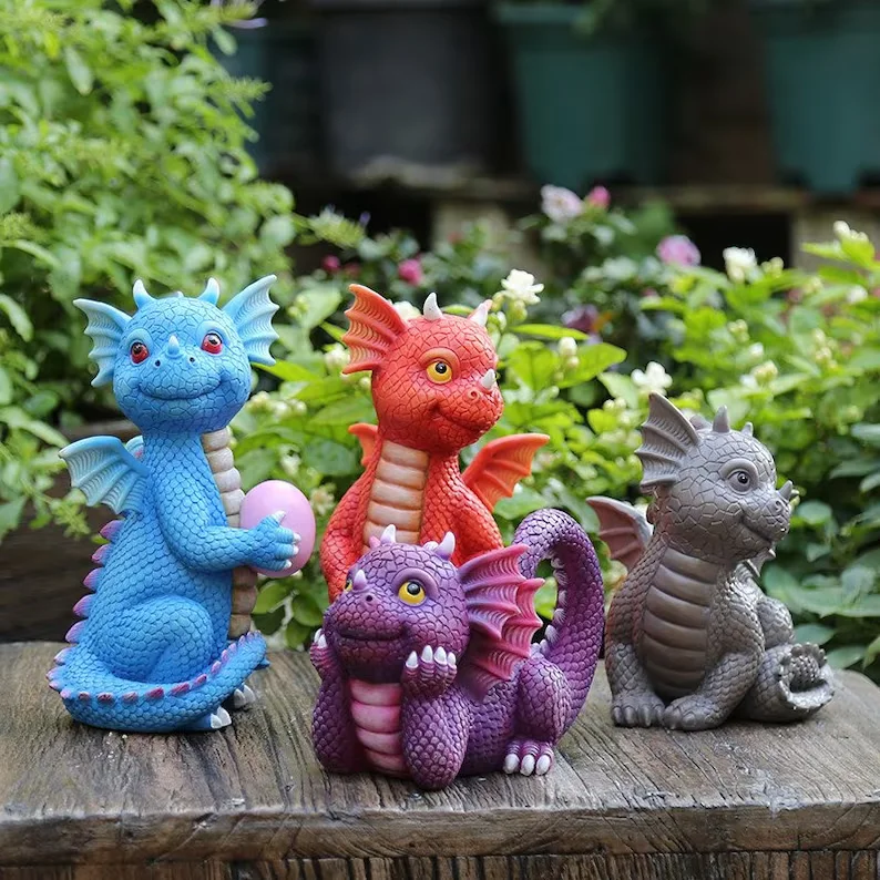 Wholesale Unique Home Decoration Dinosaur Art Statue Crafts Cute Garden Resin Dragon Statues