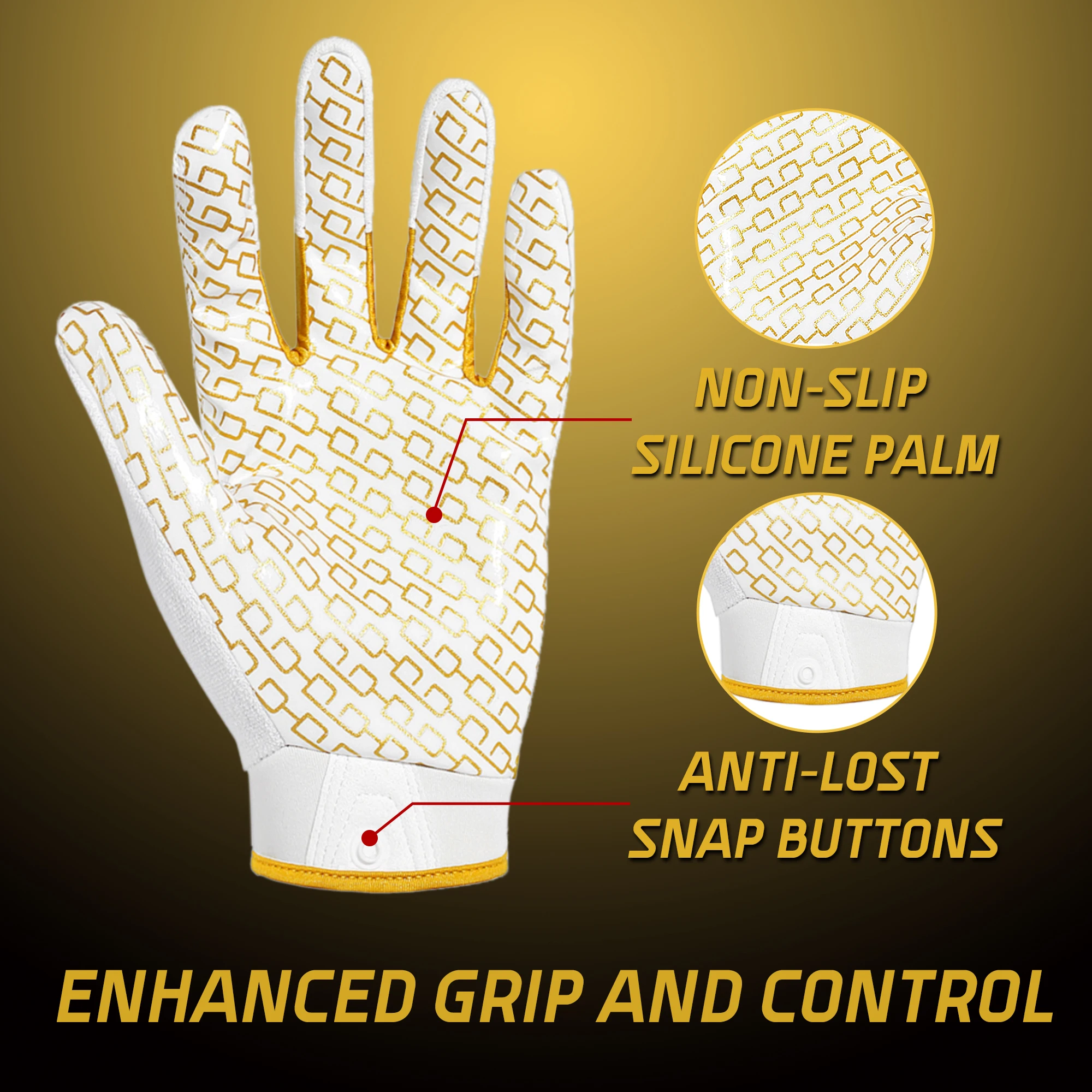 HANDLANDY brand stock wholesale golden Synthetic Leather silicone coating great grip Anti-slip kids American football gloves