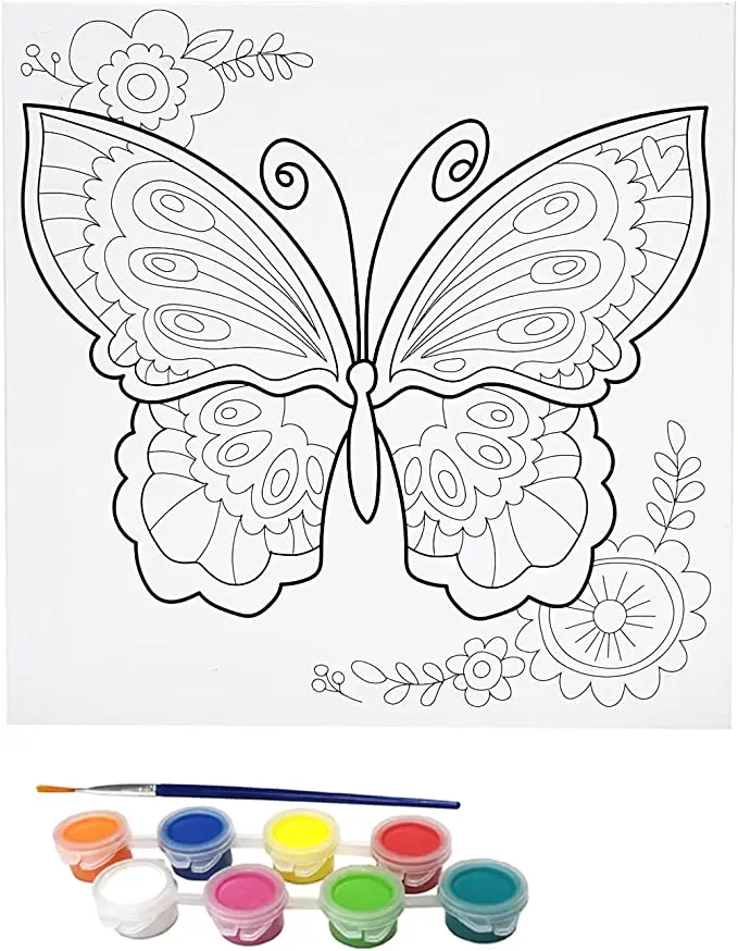 Wall art paintings Drawn Outline Canvas for Paint and 6 Colors and Brush Included, Great Gift for Kids and Adults