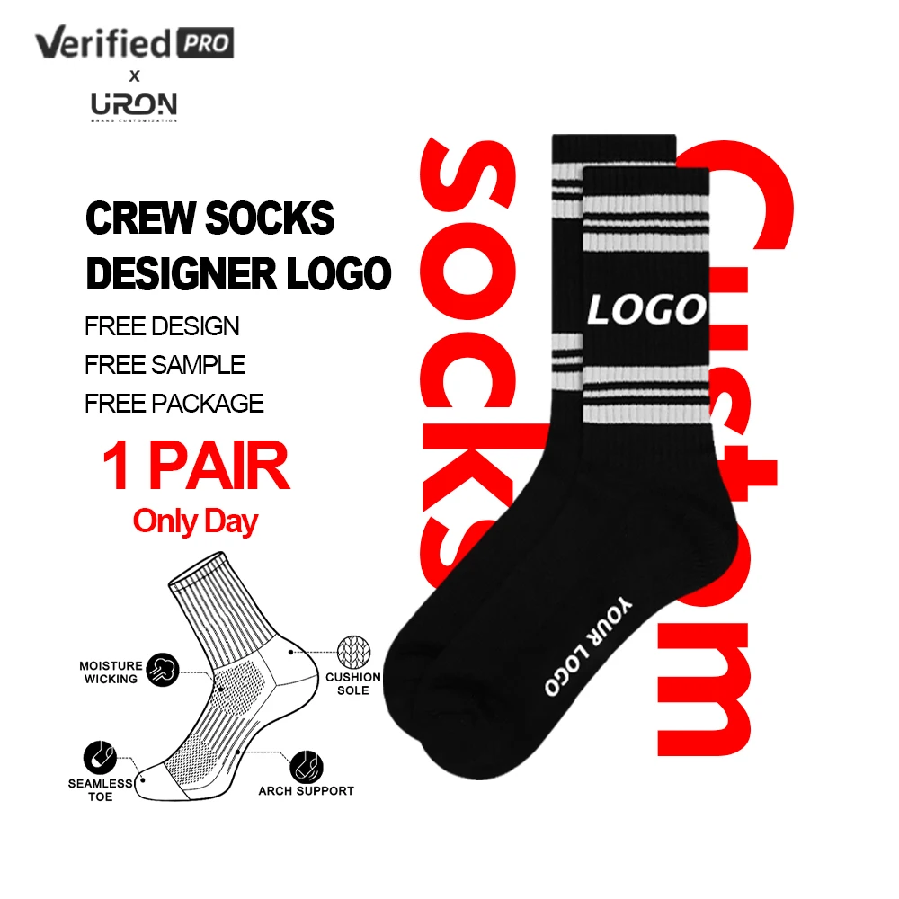 High Quality Stripe Design Gym Socks Customized Athletic Sport Crew Socks Custom Logo Letter Black Socks