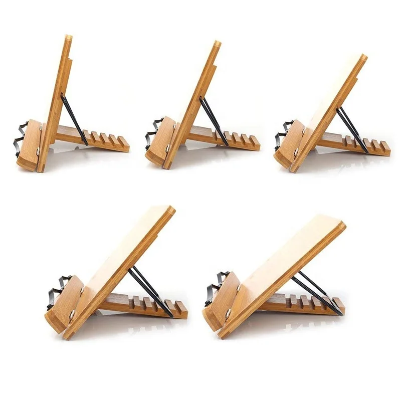 Eco-Friendly Bamboo Adjustable 6 Height Reading Book Shlef Stand Holder Kithcne Foldable BookStand Holder