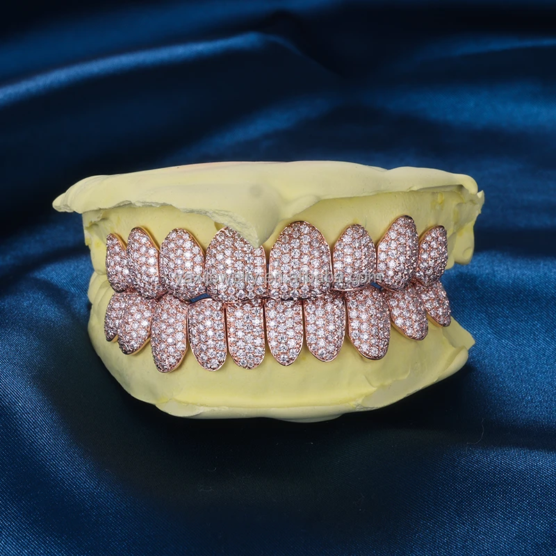 Factory Custom S925 Silver 10K 14K 18K Solid Rose Gold Grillz Teeth Iced out VVS Moissanite Lab Natural Diamond Grillz for Teeth