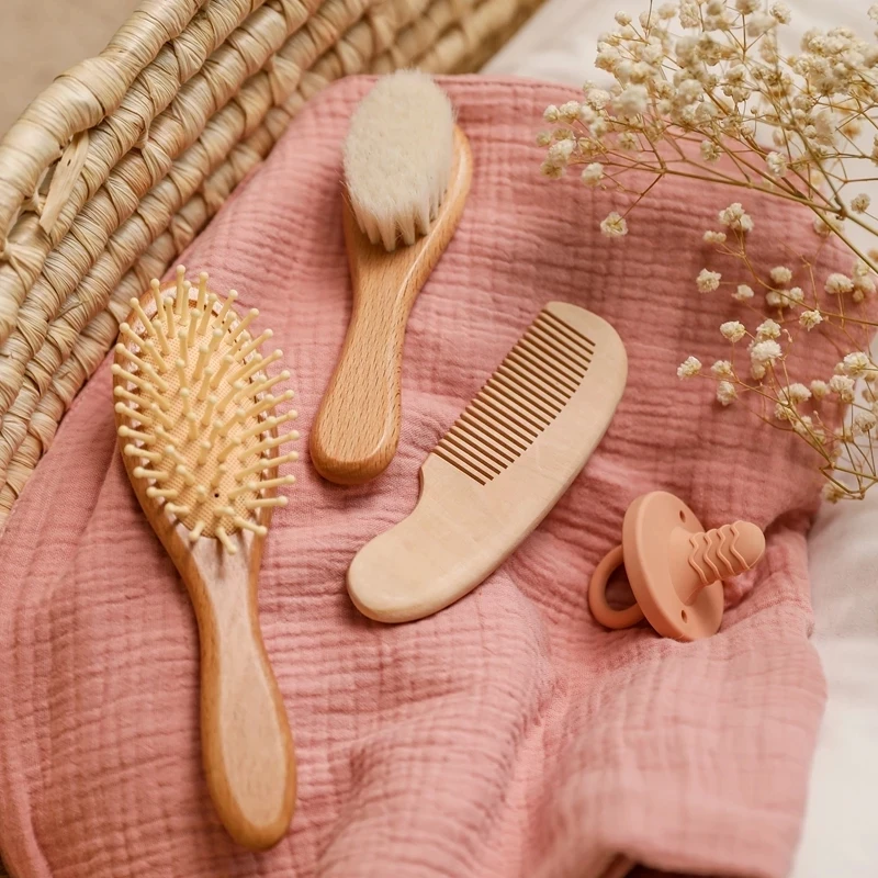 Baby Comb Girl Bathing Care Hair Brush Pure Natural Wool Wooden Wool Brush For Baby Bath  Massager Daily Necessities