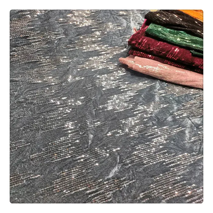 african wed velvet embroidery fabric gray lace fabric sequin embroidery fabric