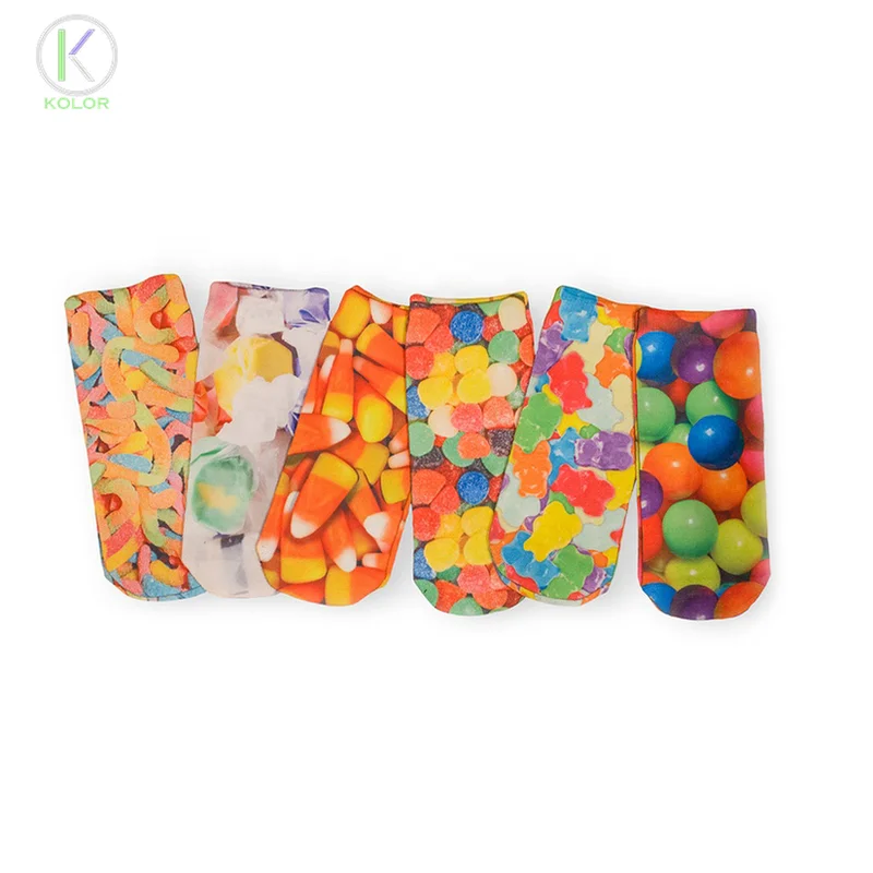 Fashionable Style custom design heat transfer print snack socks