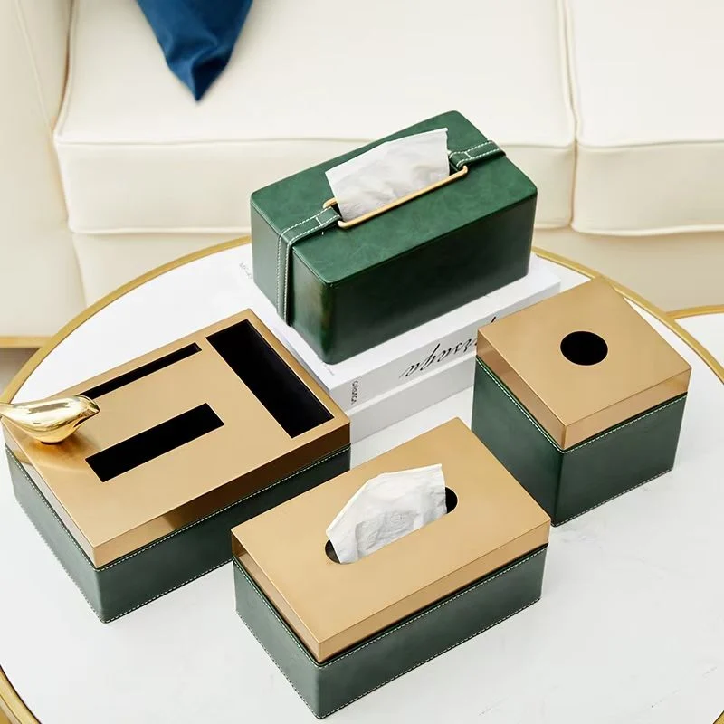 Luxury home accessories home decoration car pu tissue paper boxes interior decor showpieces metal ornaments home decoration
