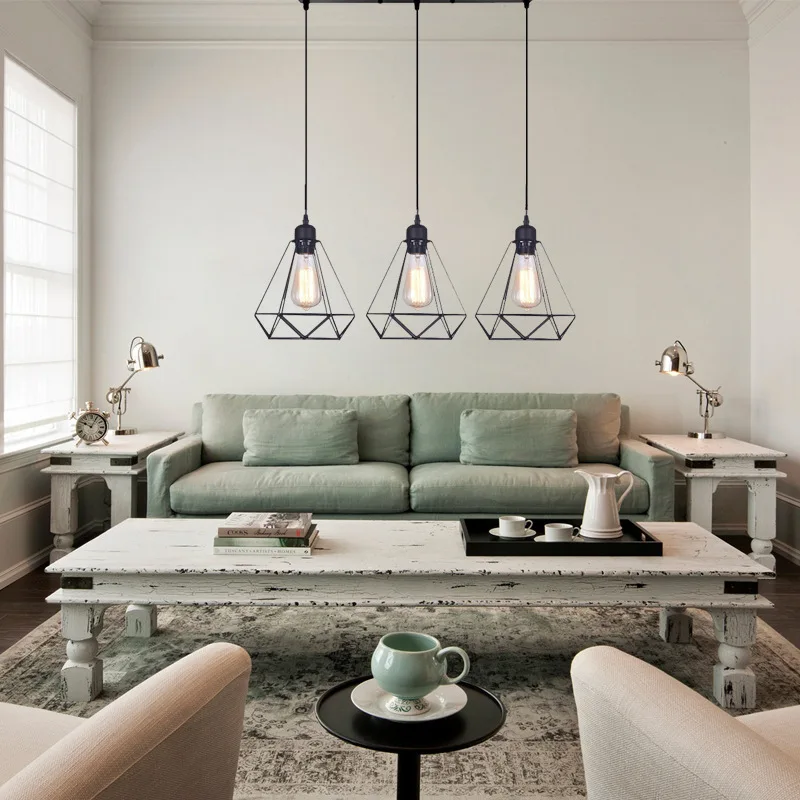 Modern Industrial LED Lights Metal Cage Pendant Ceiling Lamp Chandelier Lighting Fixtures Vintage Hanging Light Living Room E27