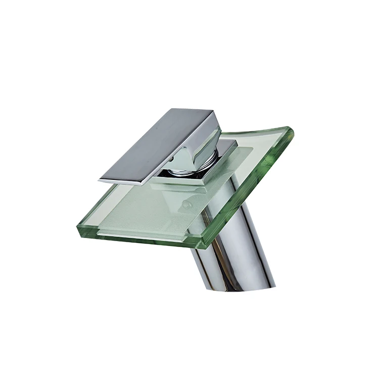 CYEN New Design Waterfall Single Hole Single-Handle Low-Arc Bathroom Faucet With Glass Spout In Polished Chrome