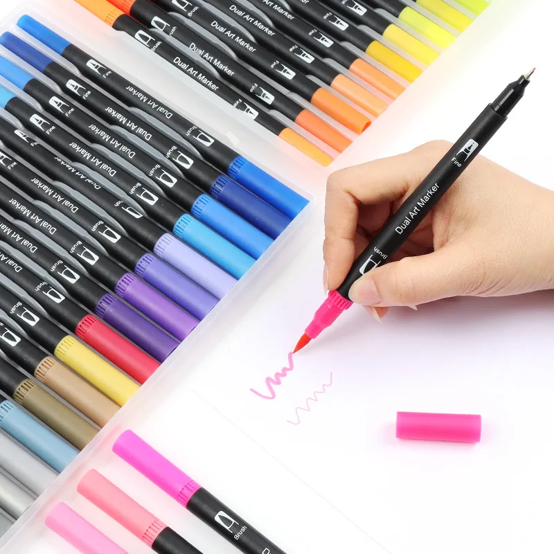 KEAS 24 Colors Dual Tip Brush Pens 24/48/60/72/100 Art Markers Brush Tip Watercolor Pen Set Dual Tip Brush Art Marker