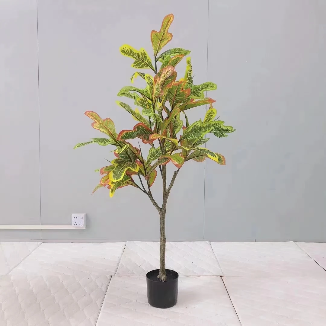 150CM 5FT Tall Faux Potted Silk Houseplant Codiaeum Variegatum Artificial Croton Plant For Interior Exterior Decoration